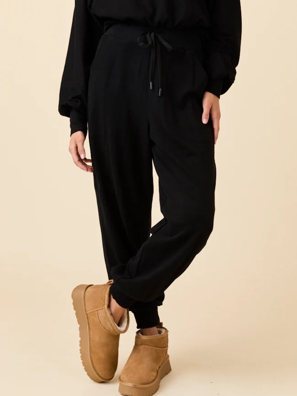 Pink Lily Black Drawstring Jogger Pants NWOT